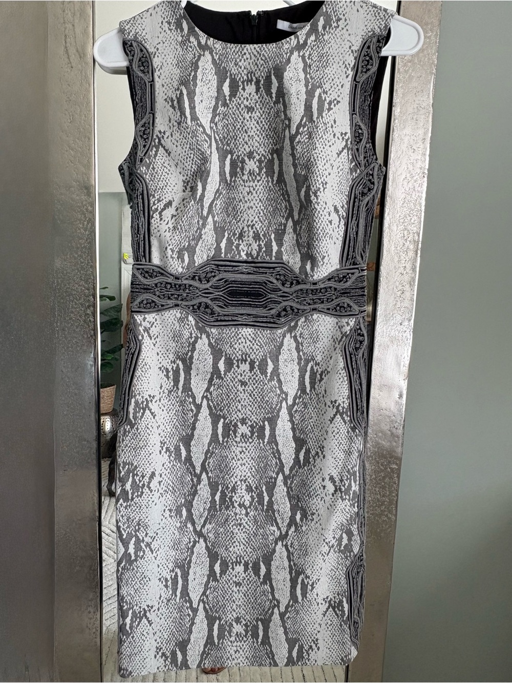 Diane Von Furstenberg Gray & White Snakeskin Print Sheath Dress